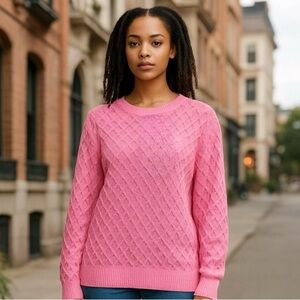 NWT Anniewear Diamond Knit Lightweight Sweater Candy Pink Size XL Oversized Fit